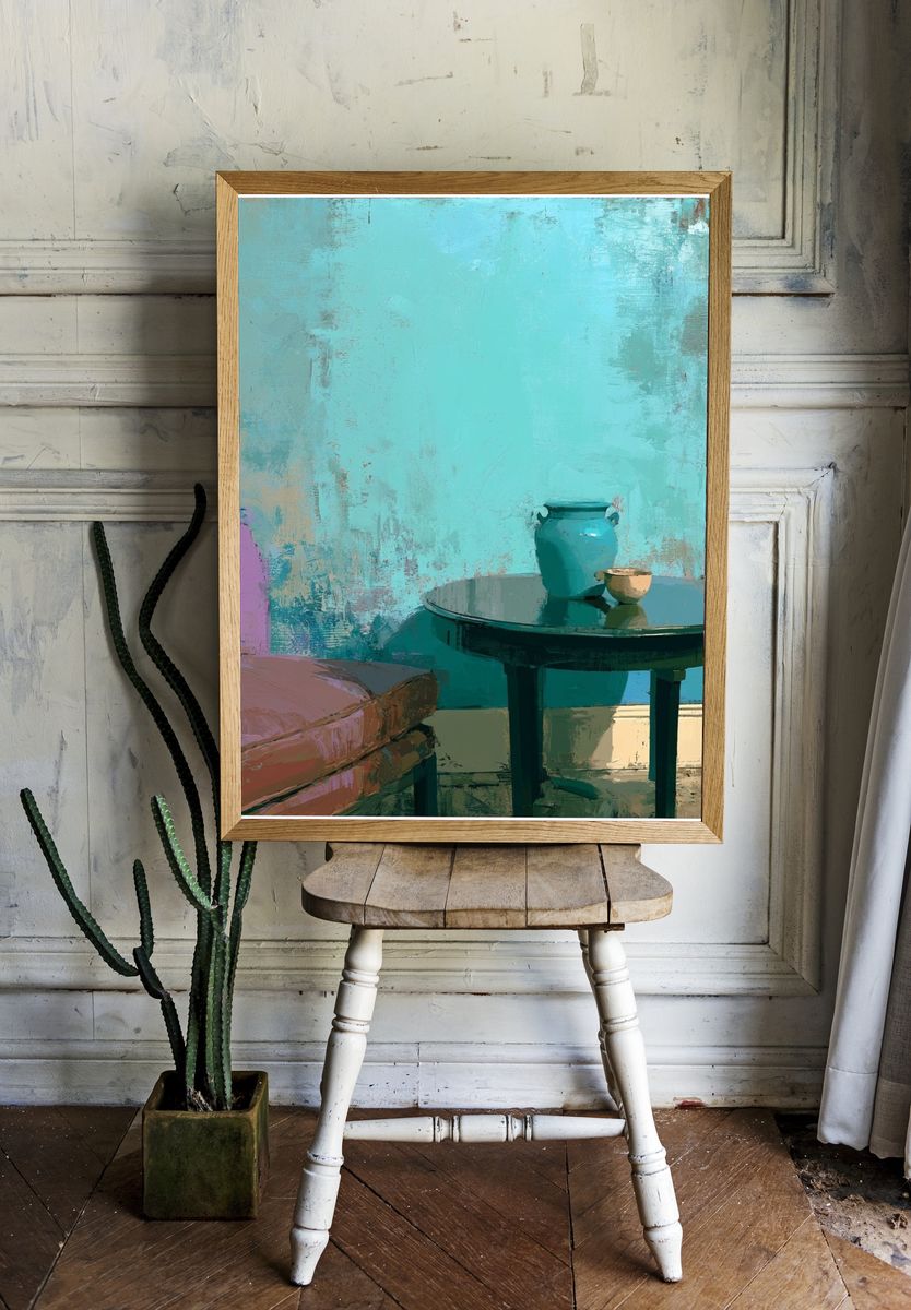 Turquoise Interior Still Life Print. — room view 1
