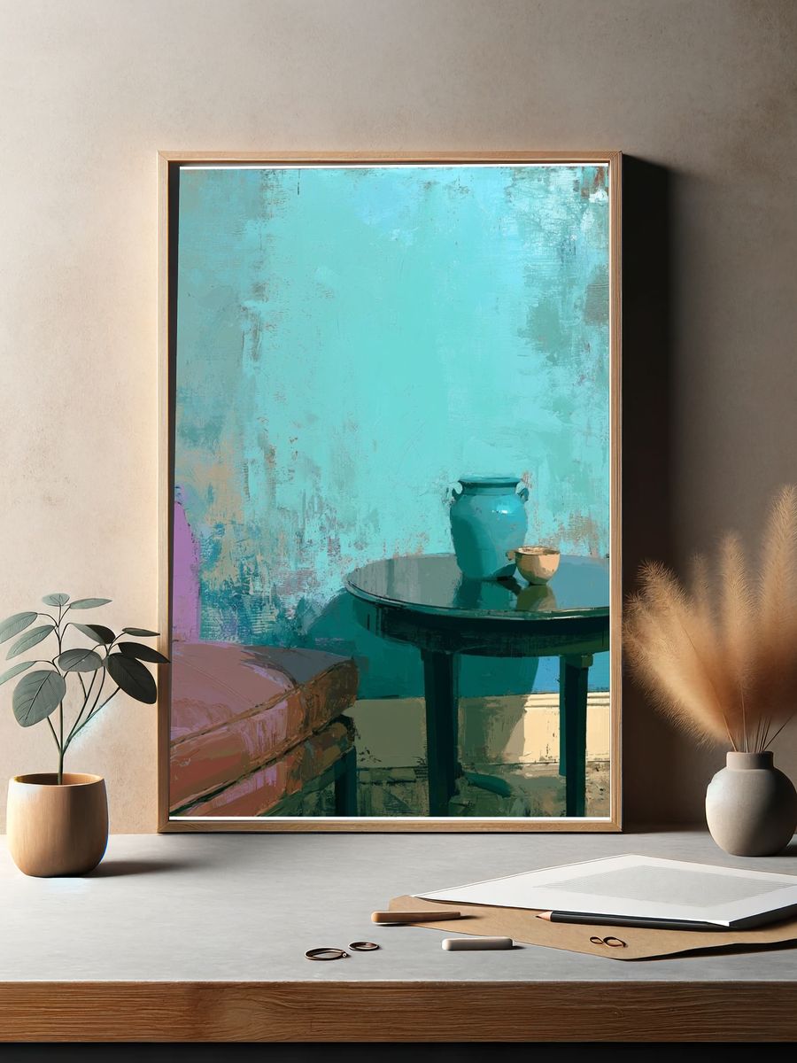 Turquoise Interior Still Life Print. — room view 2