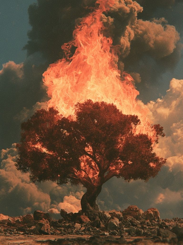 Burning Tree Surrealism Print. poster detail