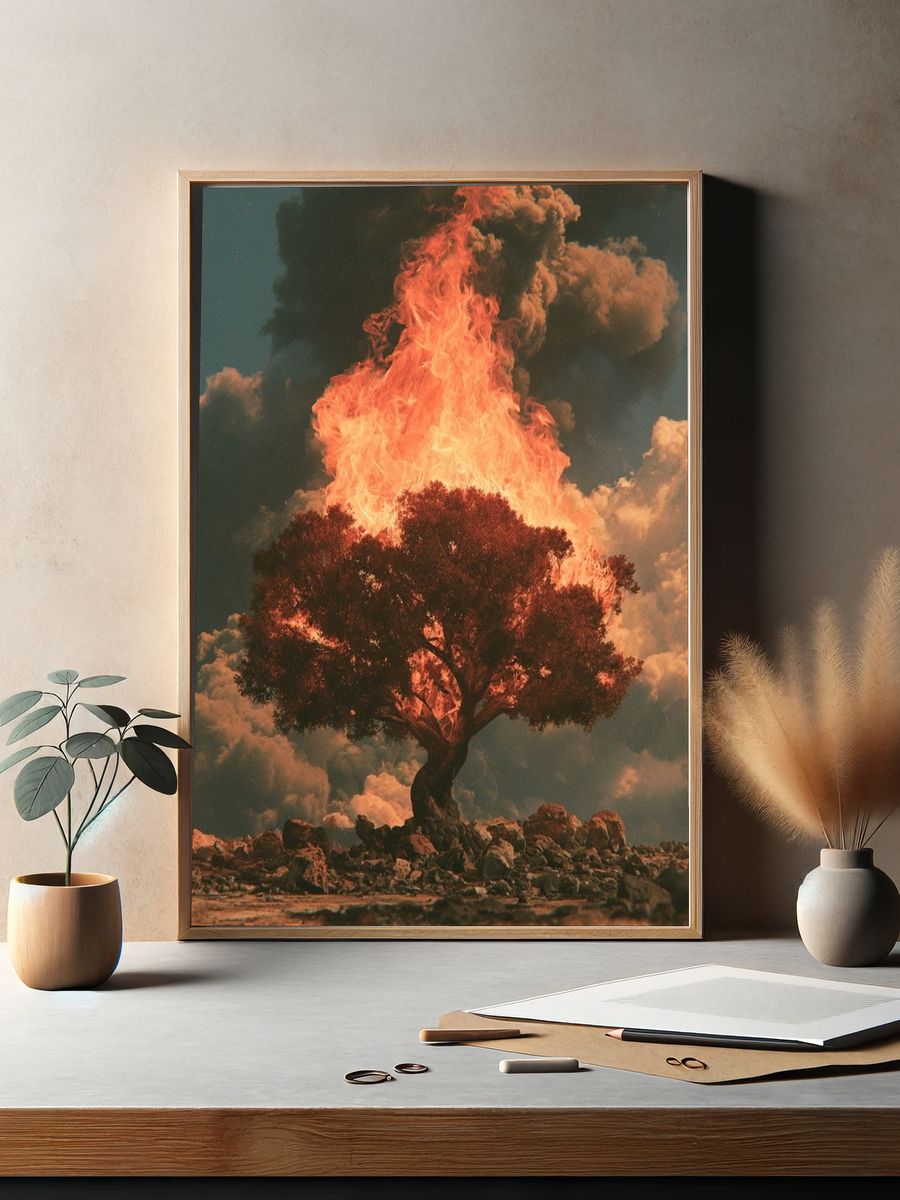 Burning Tree Surrealism Print. — room view 2