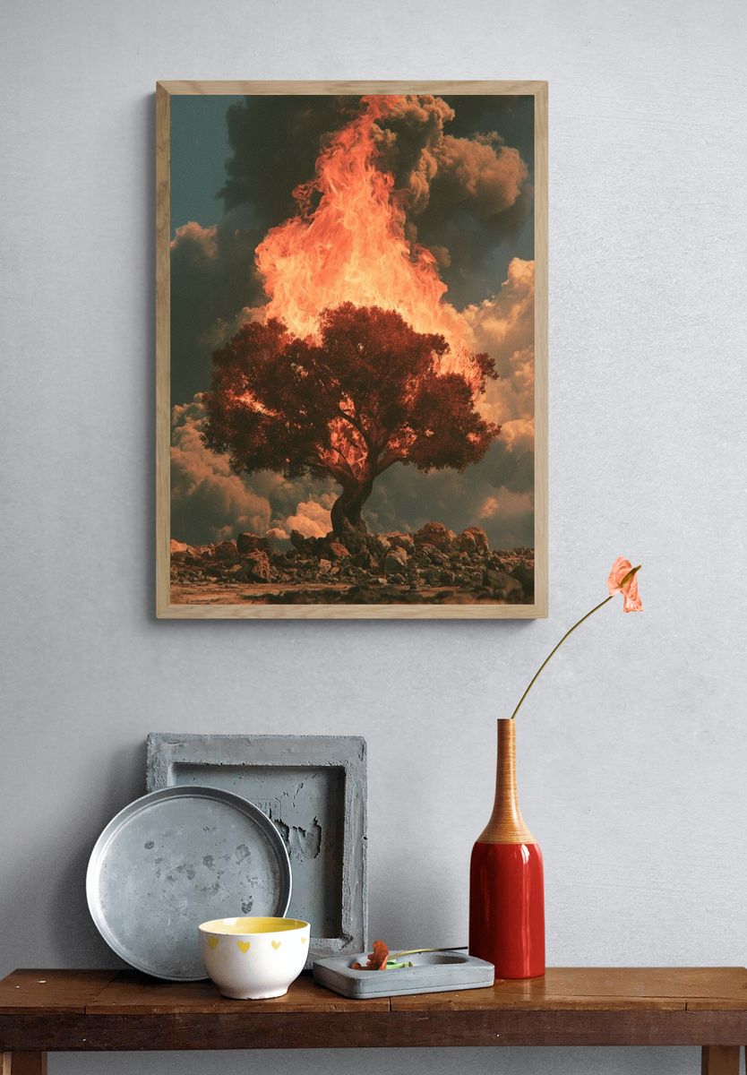 Burning Tree Surrealism Print. — room view 3