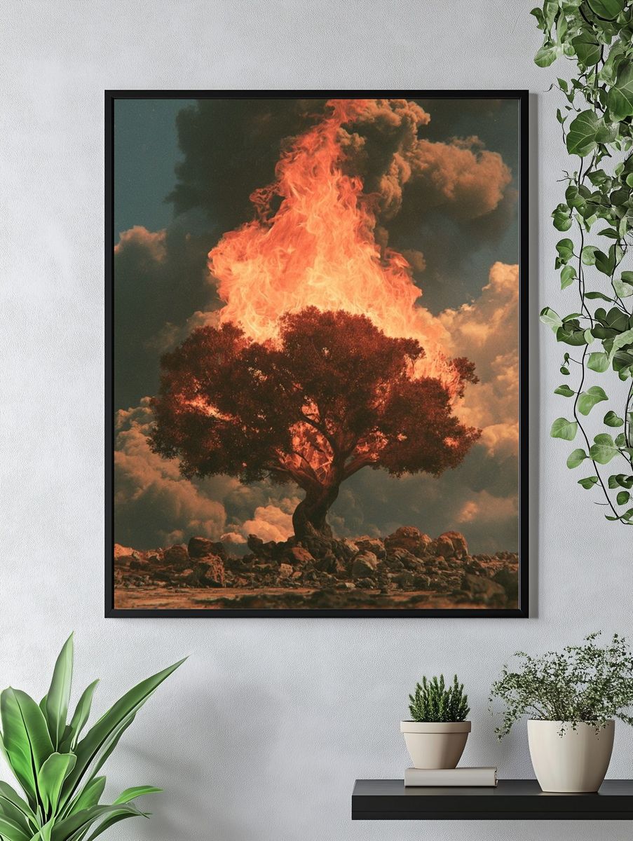 Burning Tree Surrealism Print. — room view 4