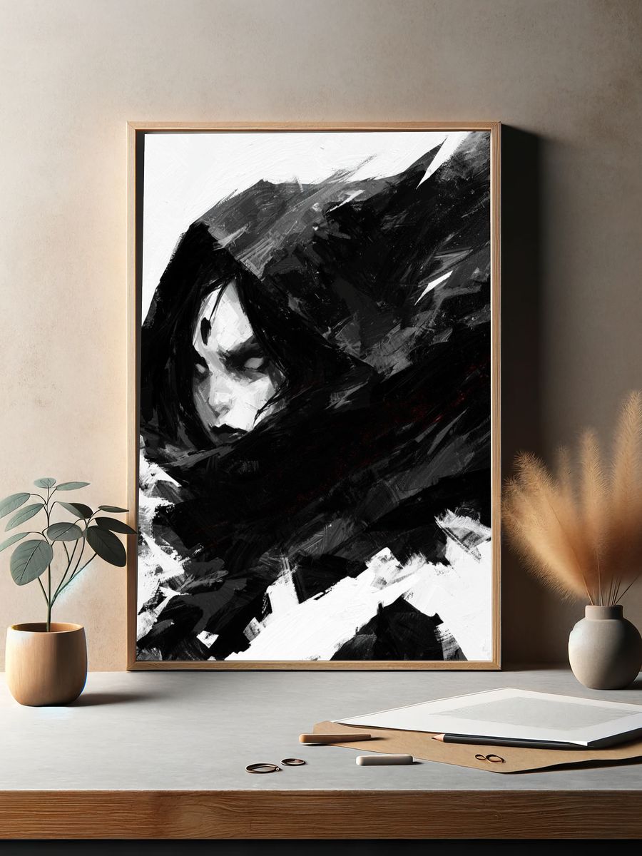 Monochrome Hooded Figure — Fine-Art Print. — room view 2
