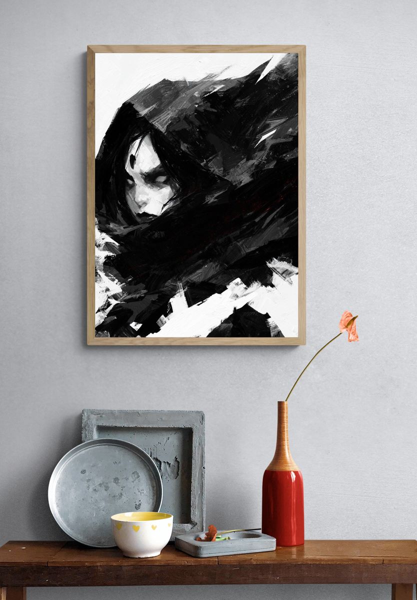 Monochrome Hooded Figure — Fine-Art Print. — room view 3