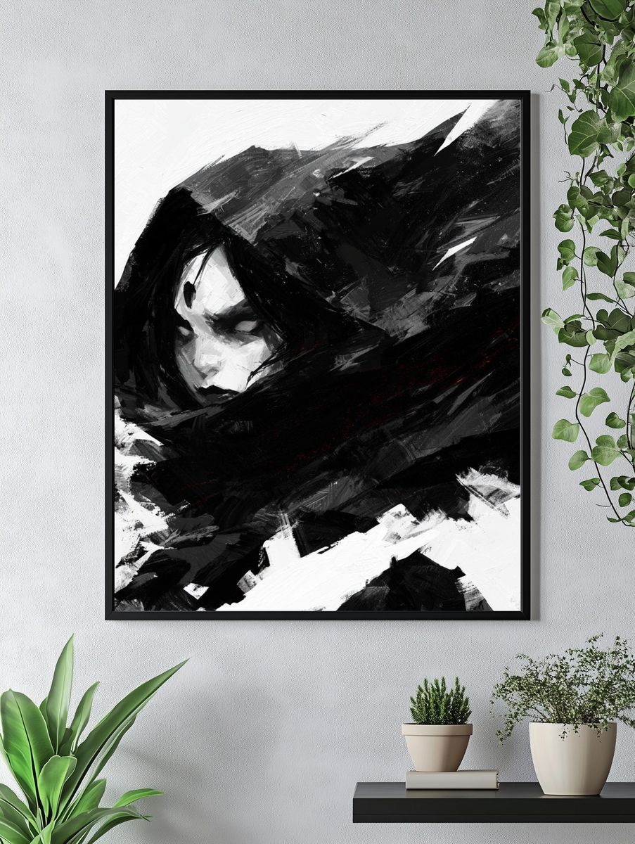 Monochrome Hooded Figure — Fine-Art Print. — room view 4
