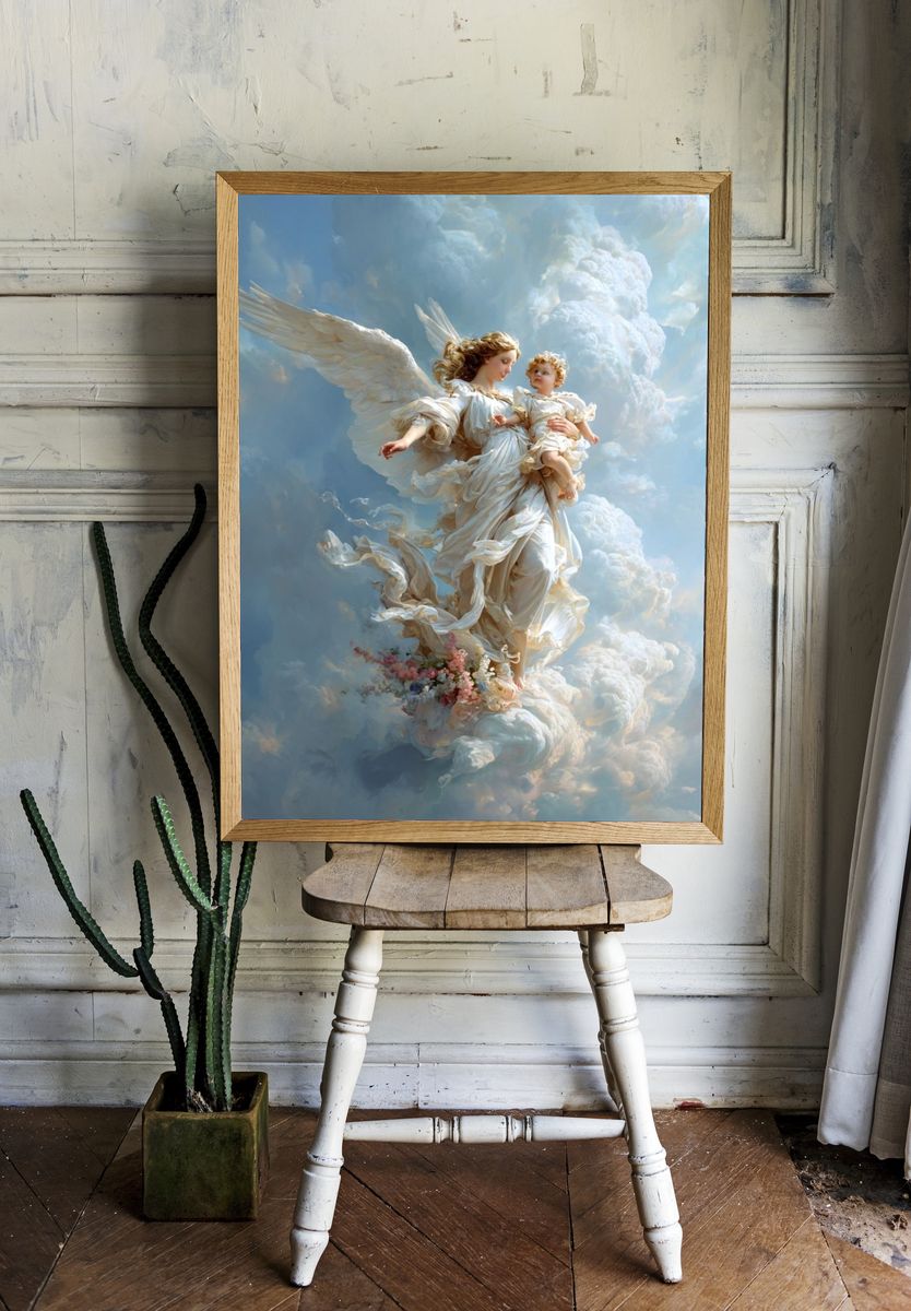 Celestial Angel and Child Fine-Art Print. room preview