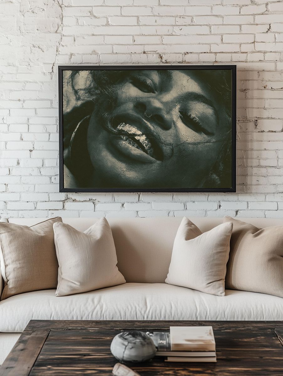 Monochrome Faces Collage Poster. room preview