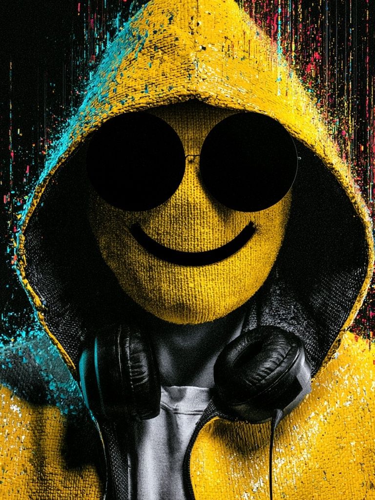 Smiley Hooded Figure Street-Art Poster. poster detail