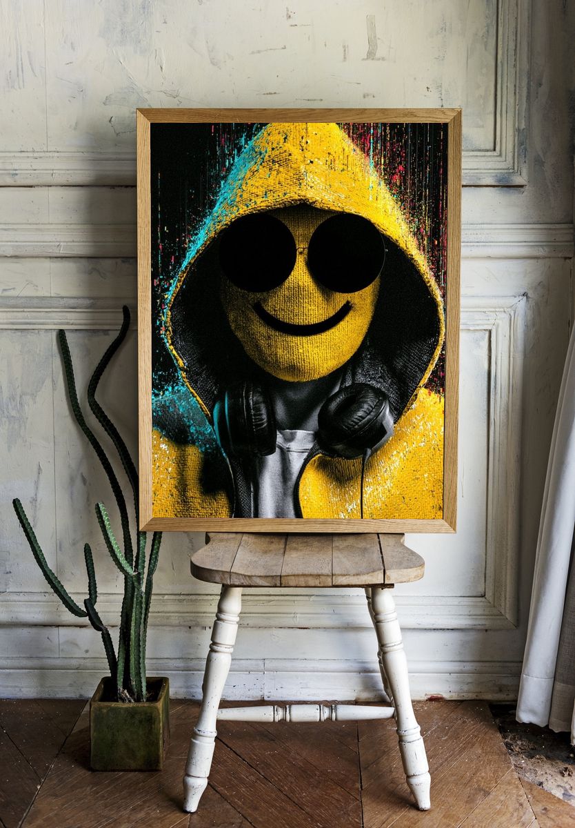 Smiley Hooded Figure Street-Art Poster. room preview