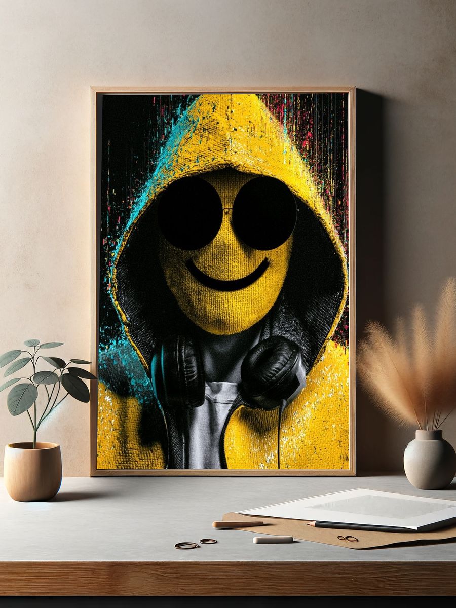 Smiley Hooded Figure Street-Art Poster. — room view 2