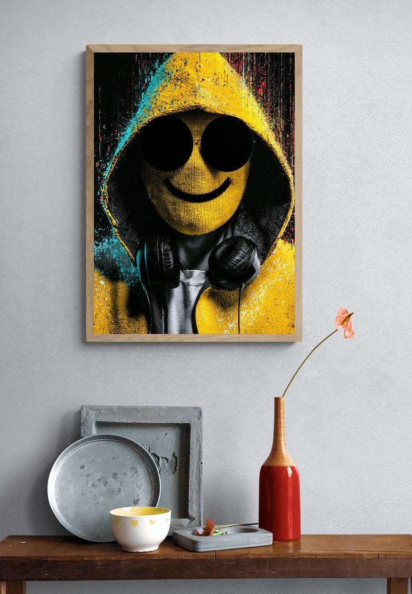 Smiley Hooded Figure Street-Art Poster. — room view 3