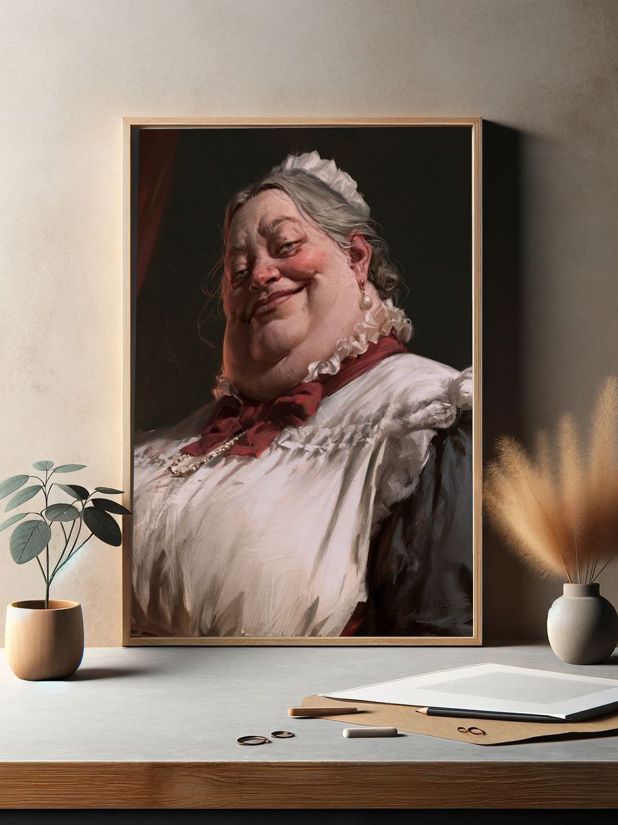 Smiling Maid Portrait Print. — room view 2