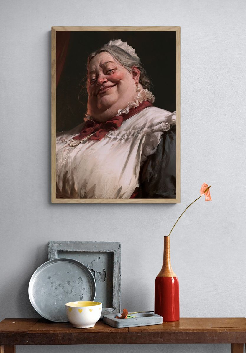 Smiling Maid Portrait Print. — room view 3