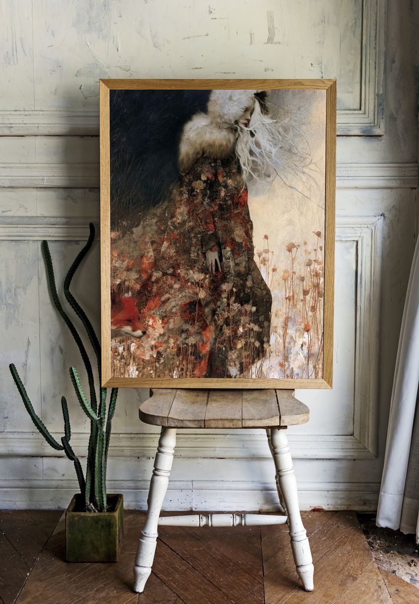 Fox and Winter Figure Fine-Art Print. room preview