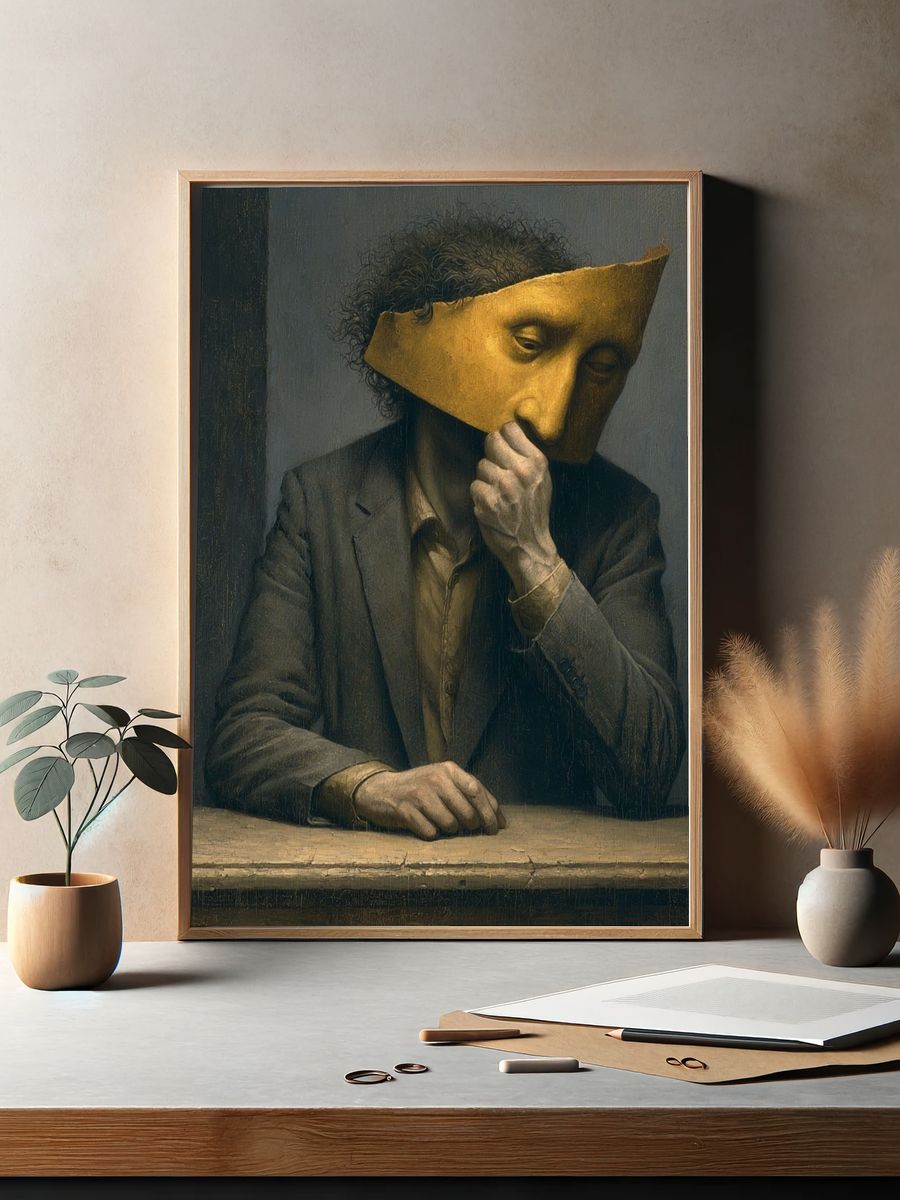Masked Figure Surrealism Print. — room view 2