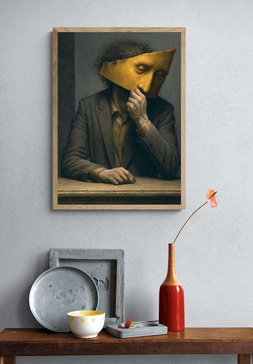 Masked Figure Surrealism Print. — room view 3