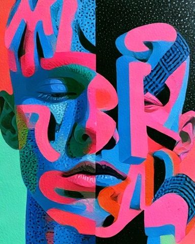 Neon Cubist Face Poster. poster — fine-art art