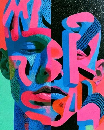 Neon Cubist Face Poster. poster
