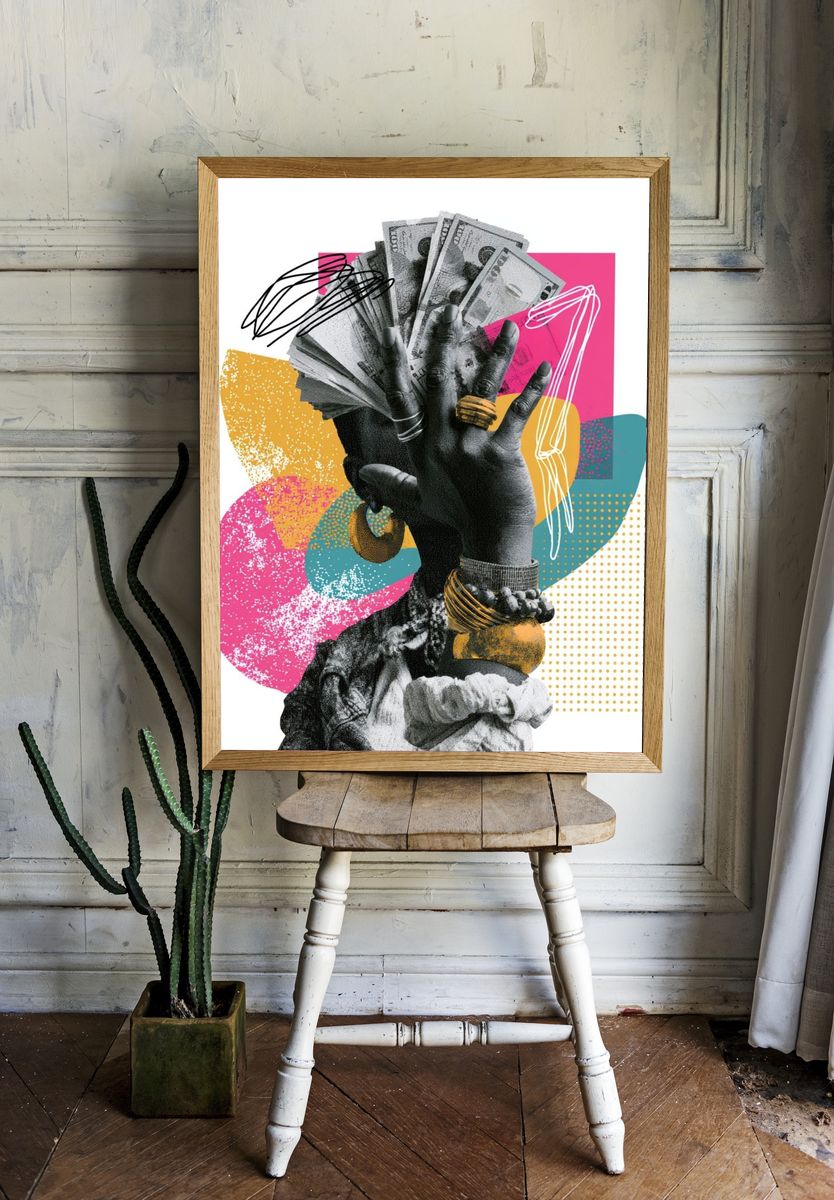 Money Hand Collage Poster. — room view 1