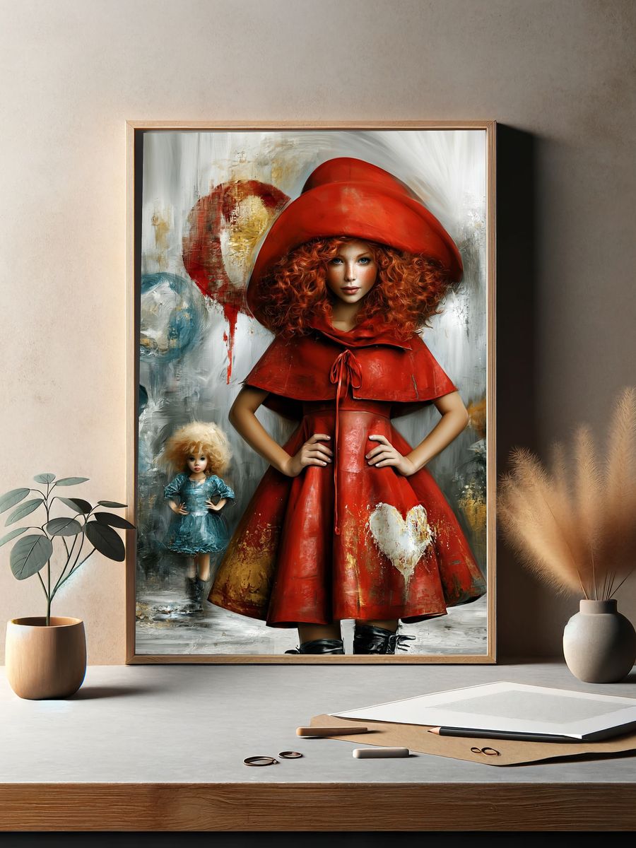 Red-Haired Doll Girl Illustration Poster. — room view 2