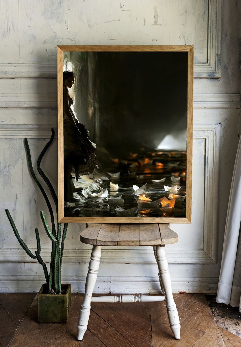 Dreamlike Lantern Girl Fine-Art Poster. — room view 1