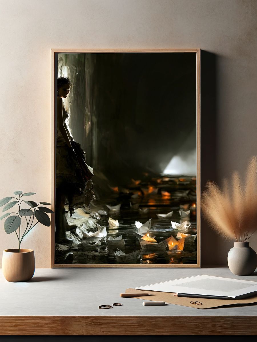 Dreamlike Lantern Girl Fine-Art Poster. — room view 2