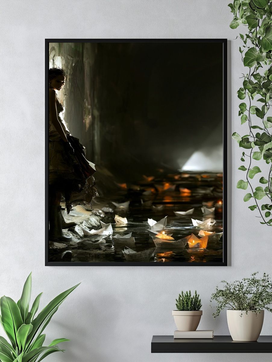 Dreamlike Lantern Girl Fine-Art Poster. — room view 4