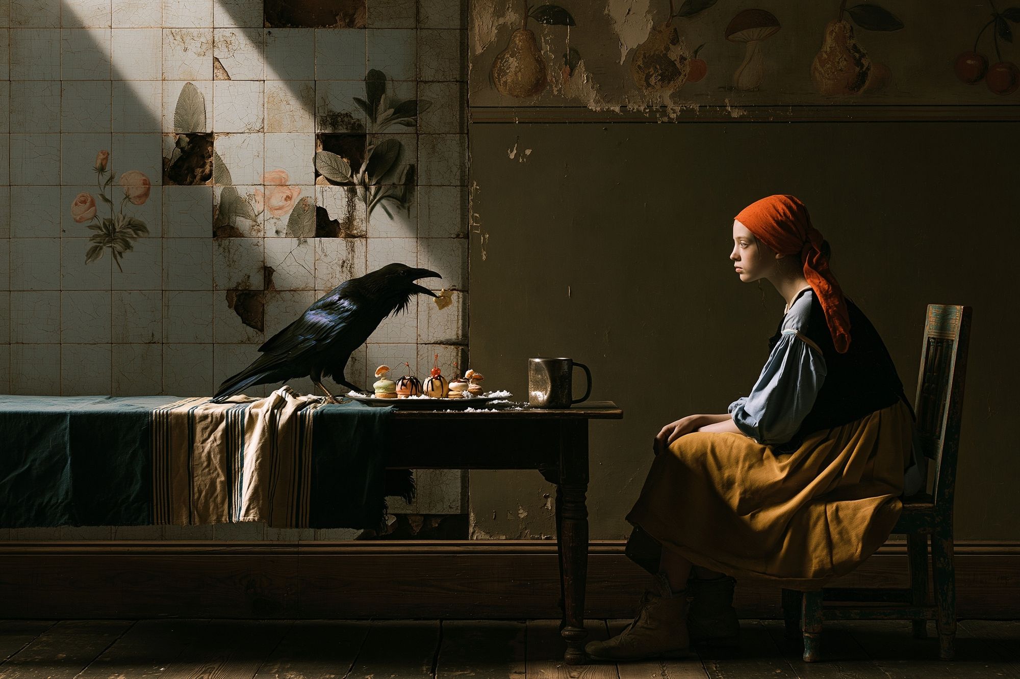 Girl and Raven Surrealism Print. poster detail