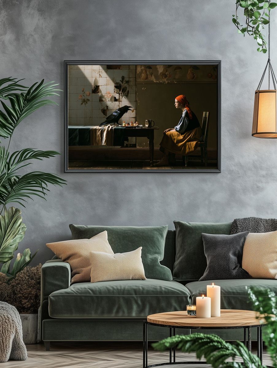 Girl and Raven Surrealism Print. — room view 4