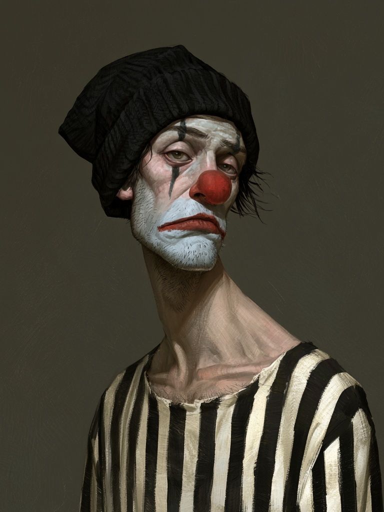 Melancholy Clown Portrait Print. poster — fine-art art