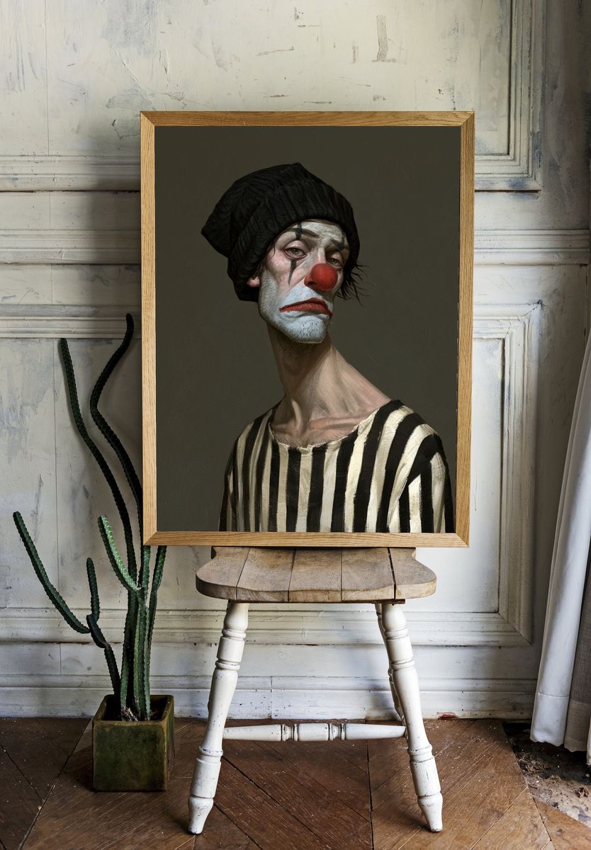 Melancholy Clown Portrait Print. — room view 1