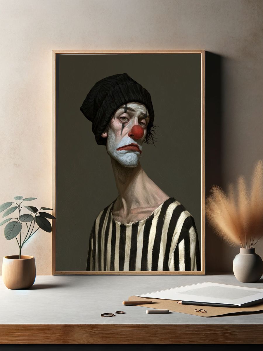 Melancholy Clown Portrait Print. — room view 2