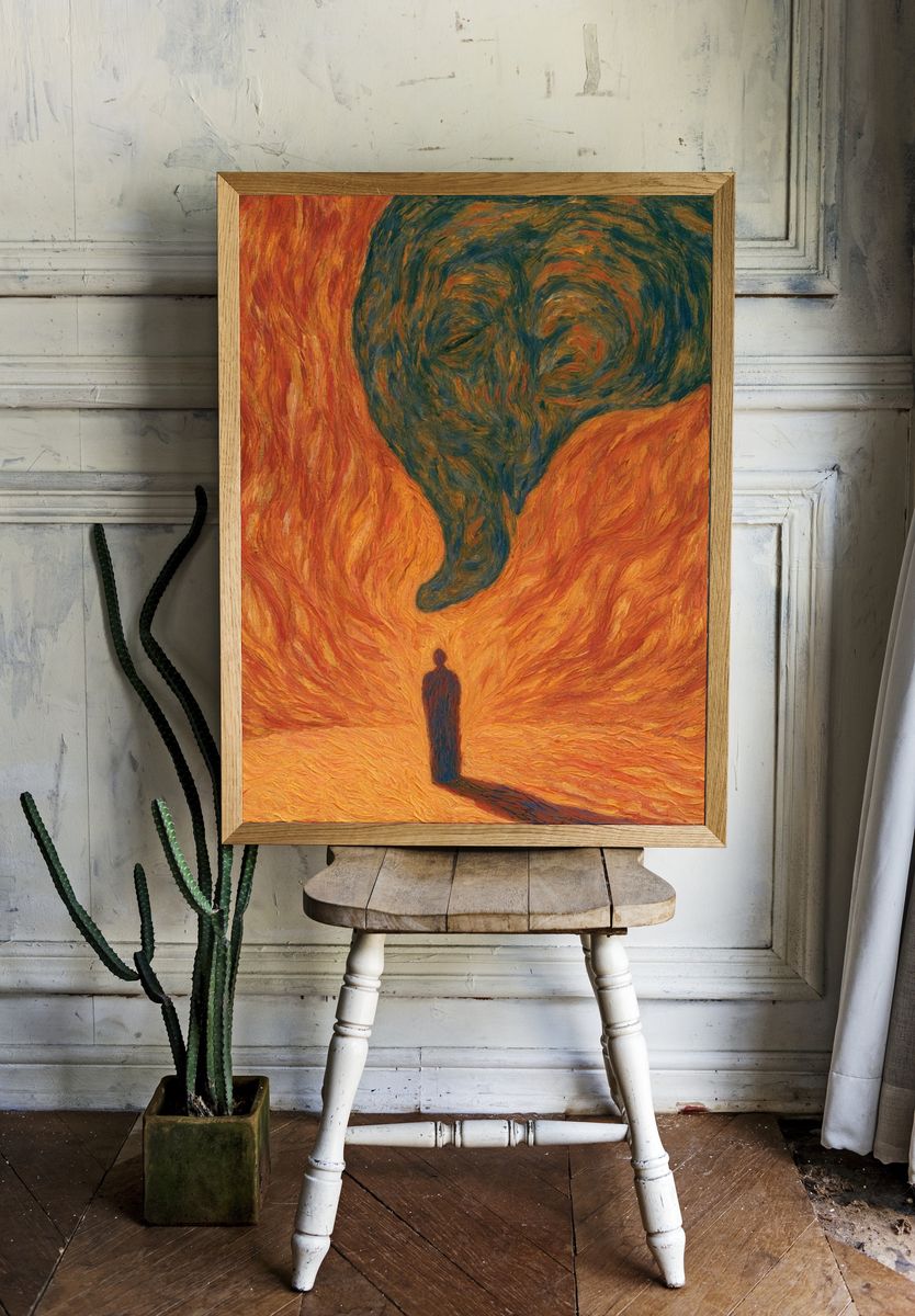 Surreal Flame Figure Print. room preview
