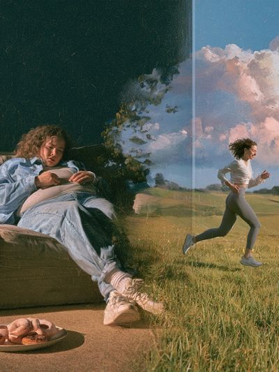 Dreamlike Split-Screen Portrait Print.