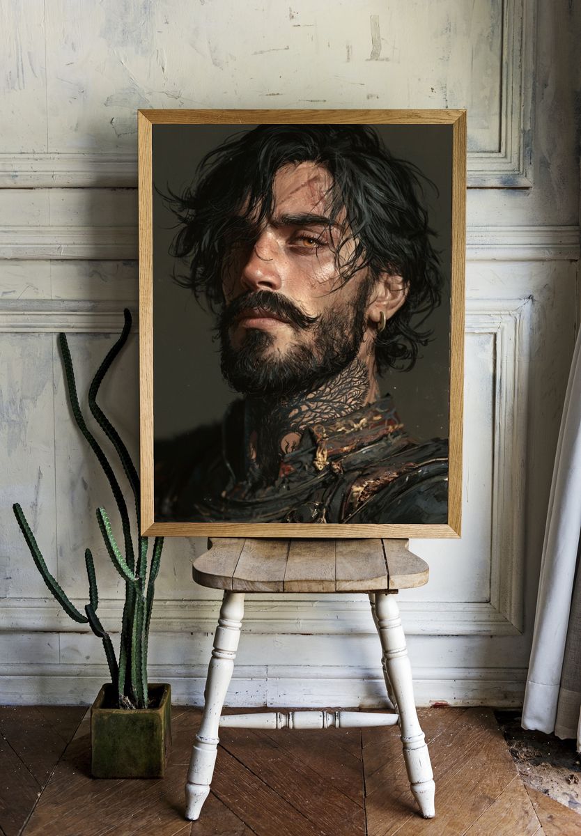 Moody Bearded Portrait Print. — room view 1