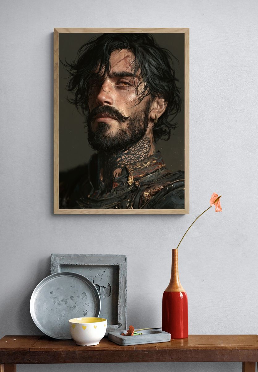 Moody Bearded Portrait Print. — room view 3