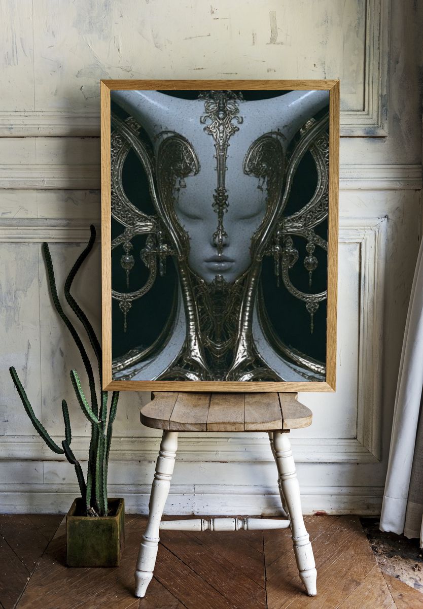 Surreal Masked Face Fine-Art Print. room preview