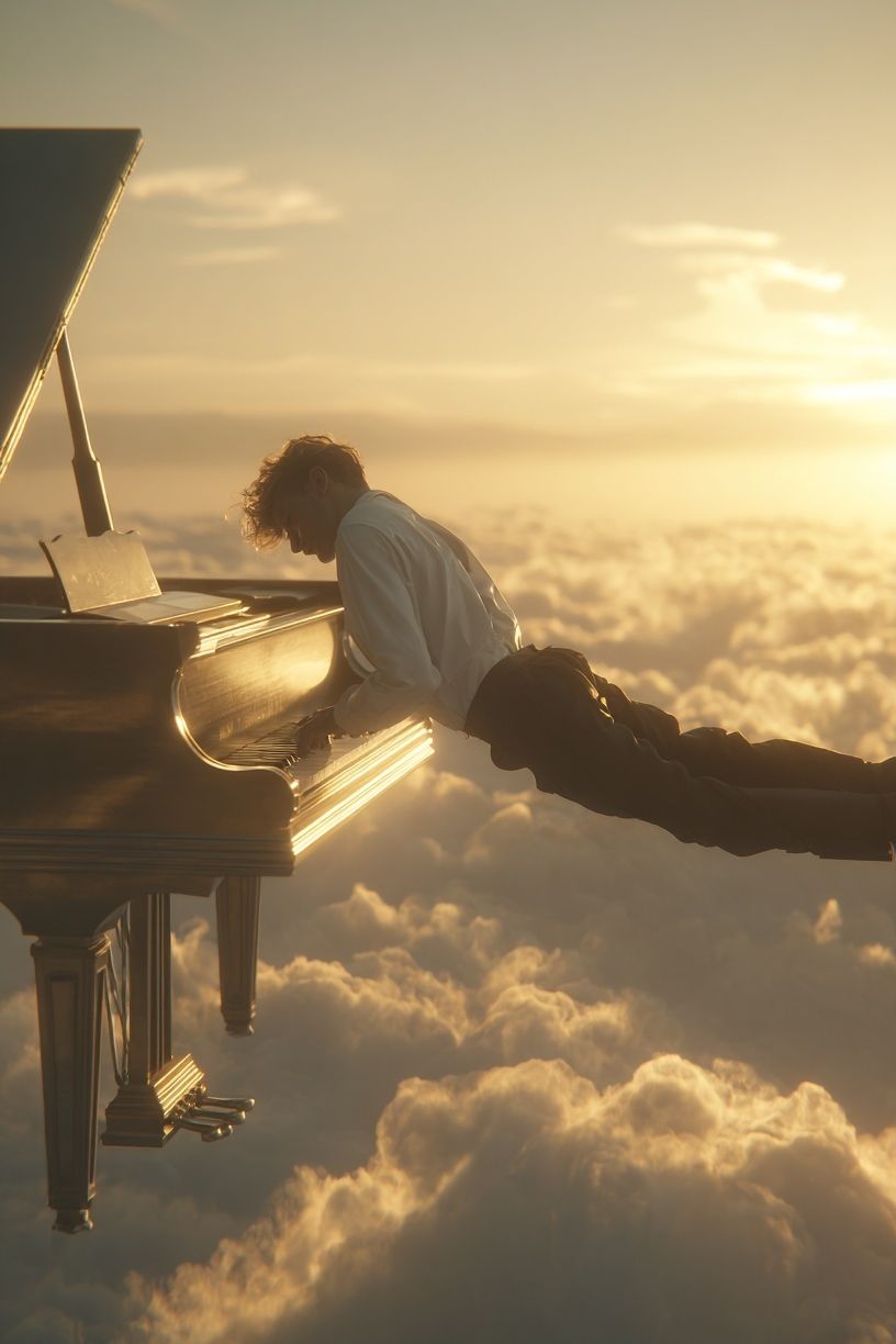 Piano Above the Clouds Surrealism Print. poster detail