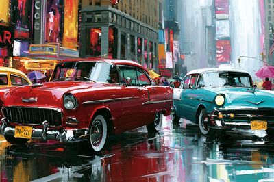 Classic Cars in Times Square Print.