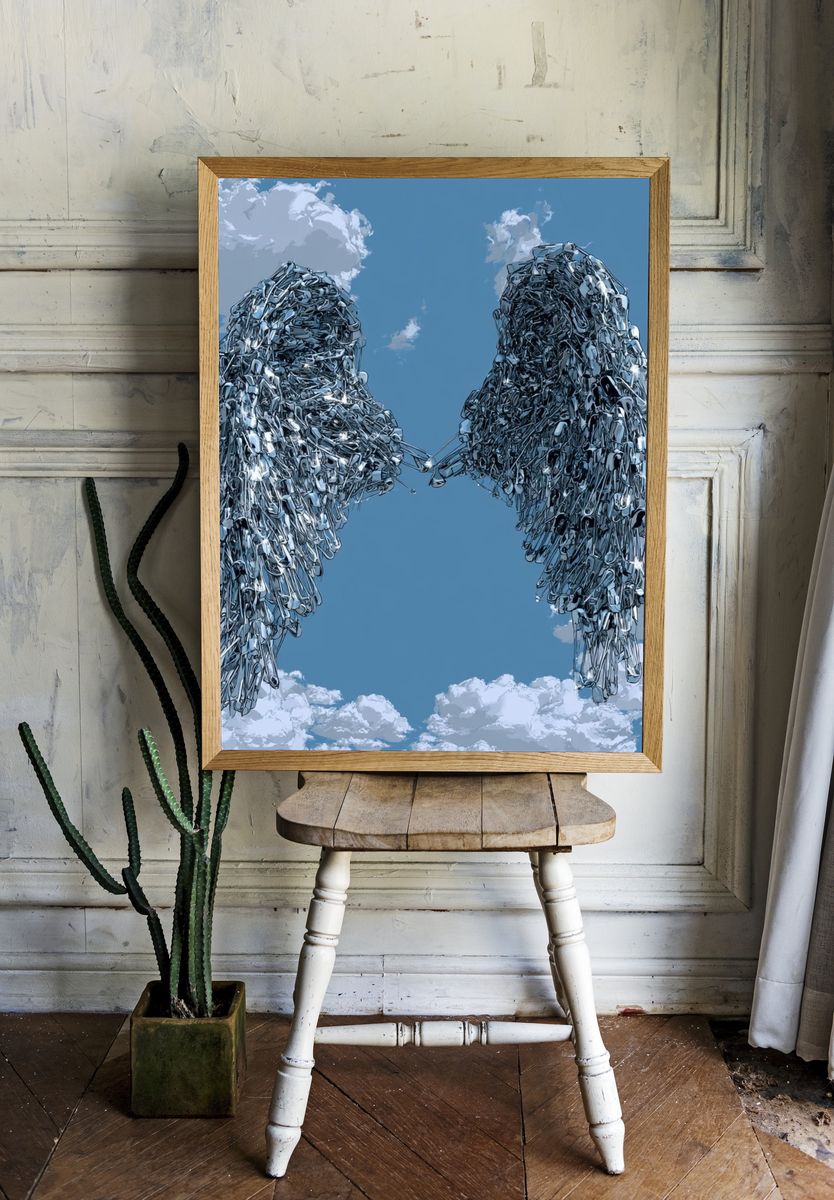 Metallic Angel Wings Illustration Poster. — room view 1
