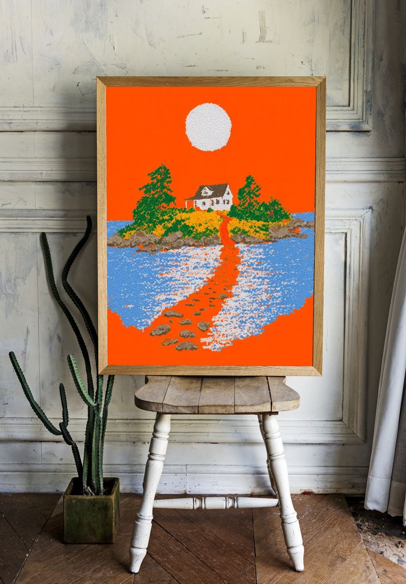 Island Cottage Sunset Print room preview