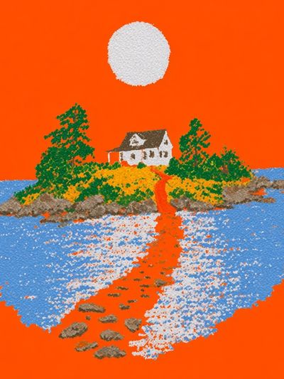Island Cottage Sunset Print. poster