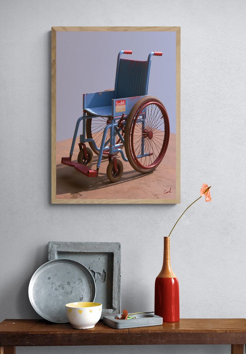 Blue Wheelchair Surrealist Print. — room view 3