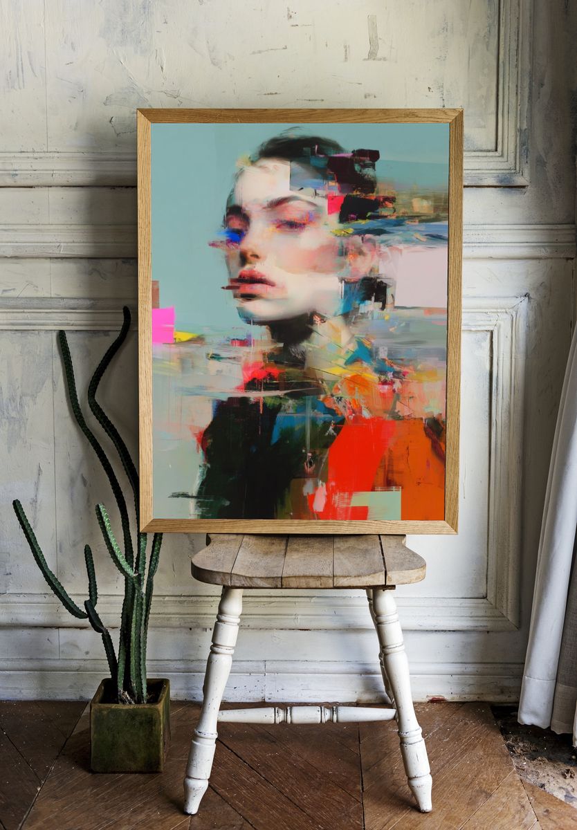 Glitch Portrait Digital Art Poster. room preview