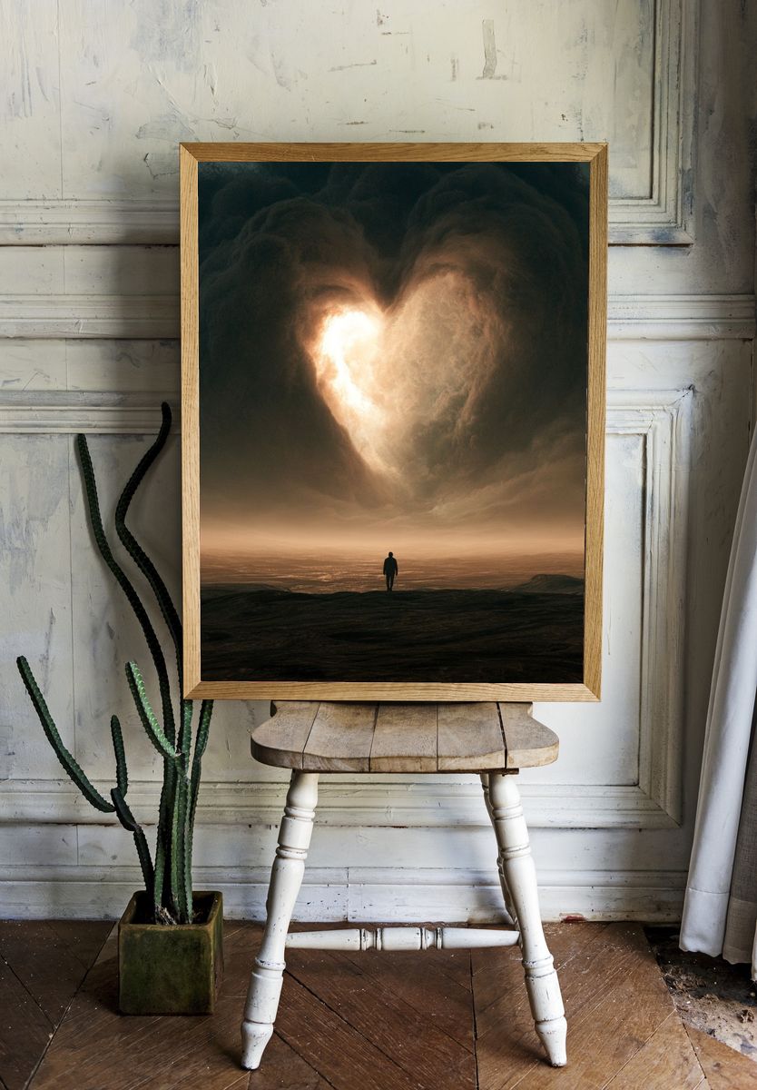 Heart in the Clouds Surrealism Print. room preview