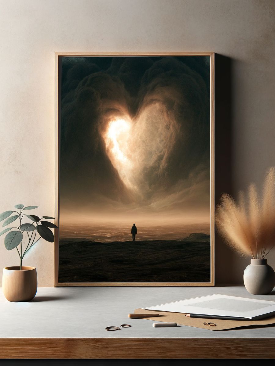 Heart in the Clouds Surrealism Print. — room view 2