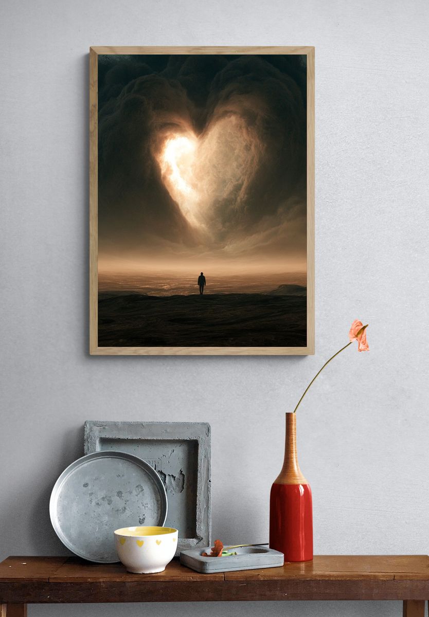 Heart in the Clouds Surrealism Print. — room view 3