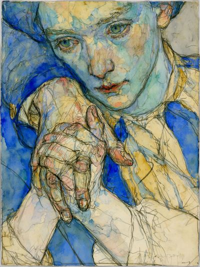 Blue Portrait Watercolor Print.