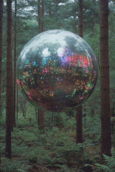 Disco Ball Forest Surreal Print. poster