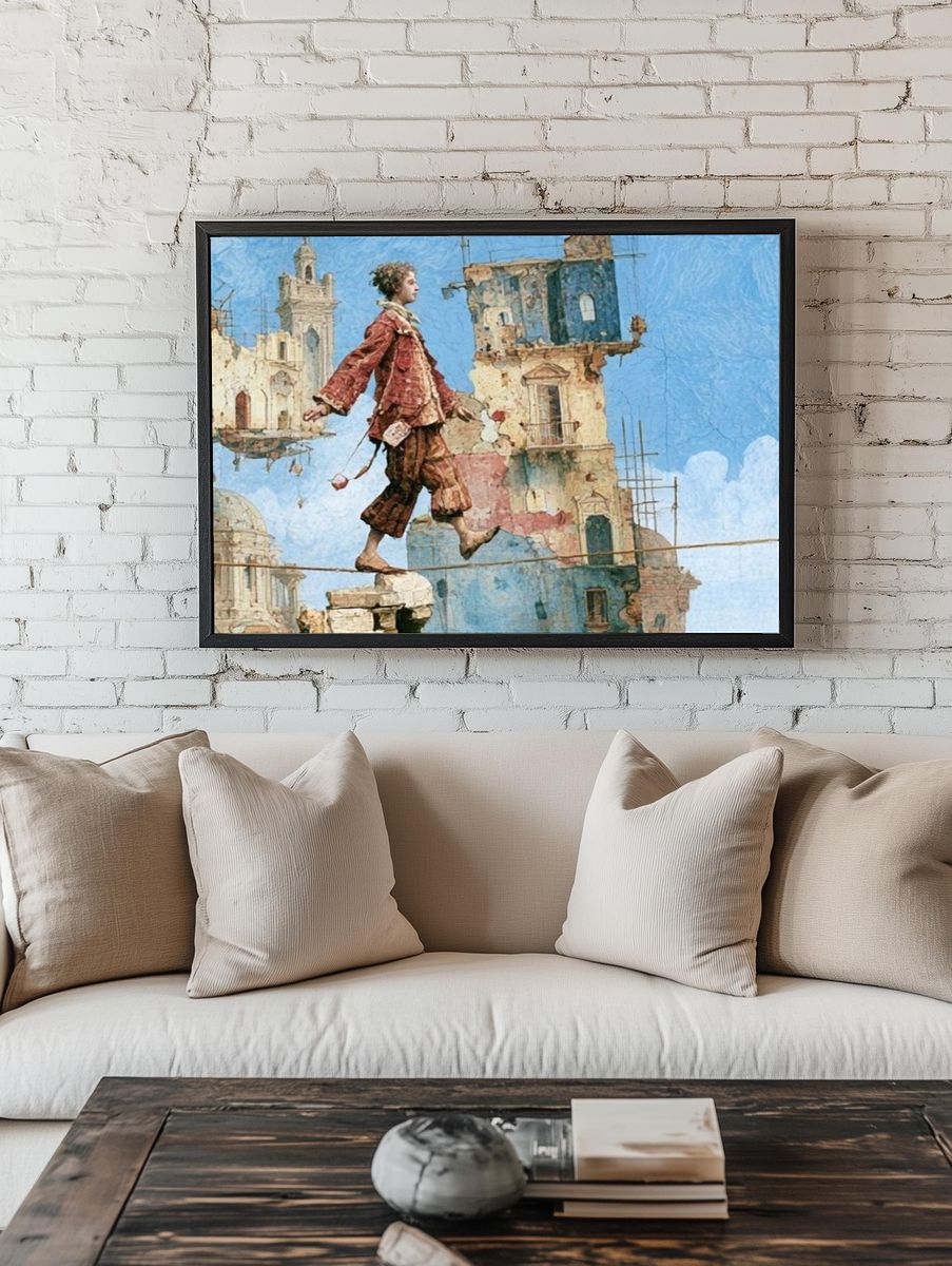 Balancing Figure Surrealism Print. room preview